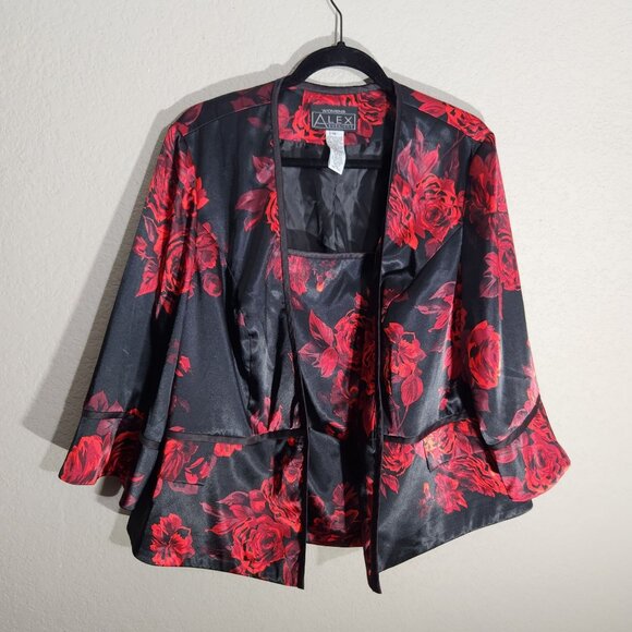 Alex Evenings Jackets & Blazers - Alex Evenings Womens Black & Red Floral Jacket & Camisole 2-Piece Set Size 1X